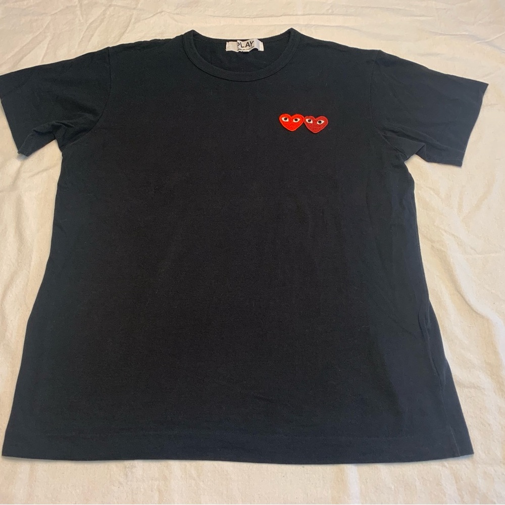 Comme des Garcons Black Short Sleeve Tee with Red Heart Pair
